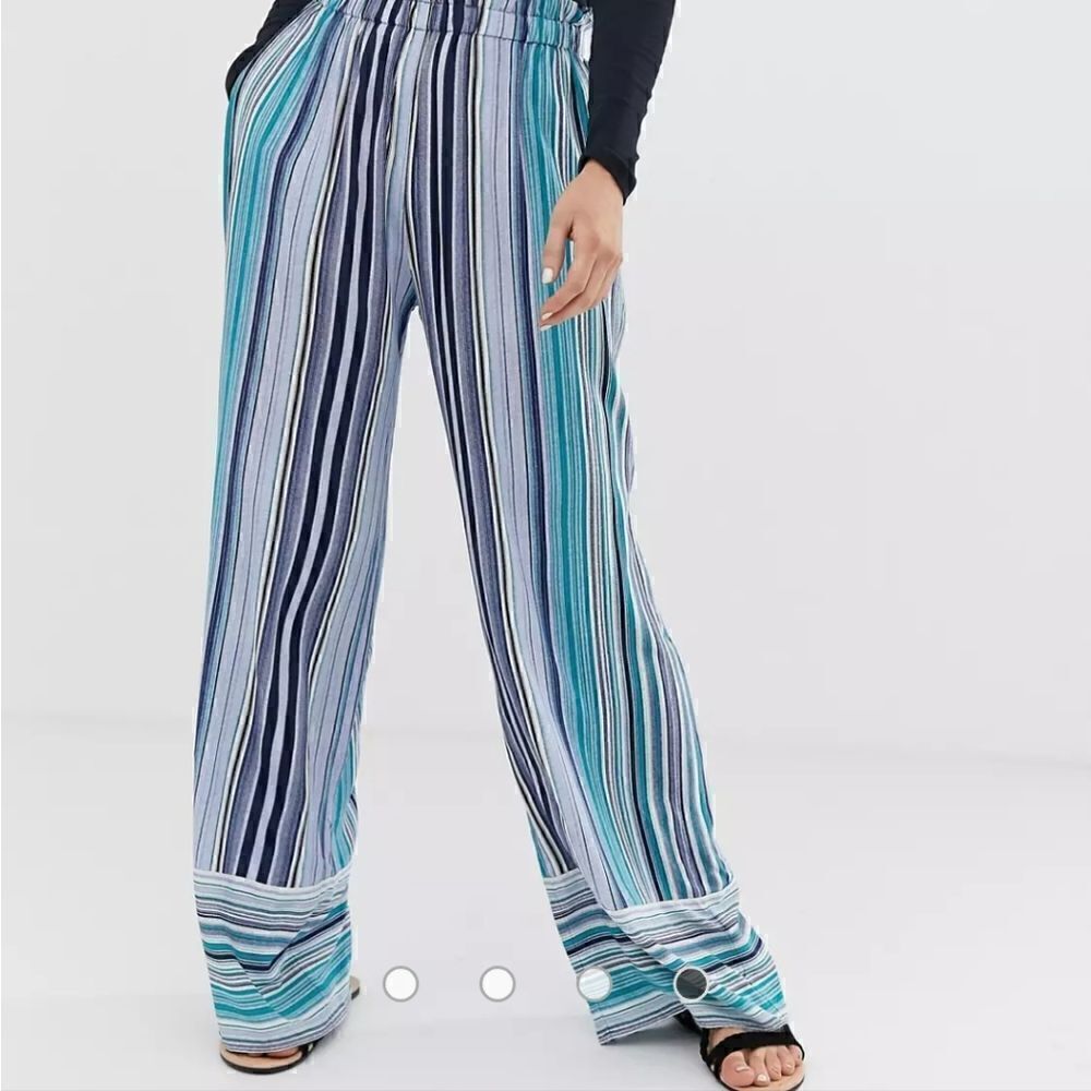 Band of Gypsies Striped Pants Relaxed Loose Fit Blue Teal Gray Size Sm